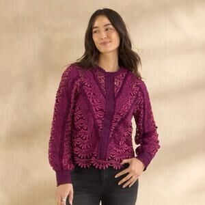 SUNDANCE Women’s Linnea Crochet Red Plum Top Small Western Delicate Intricate